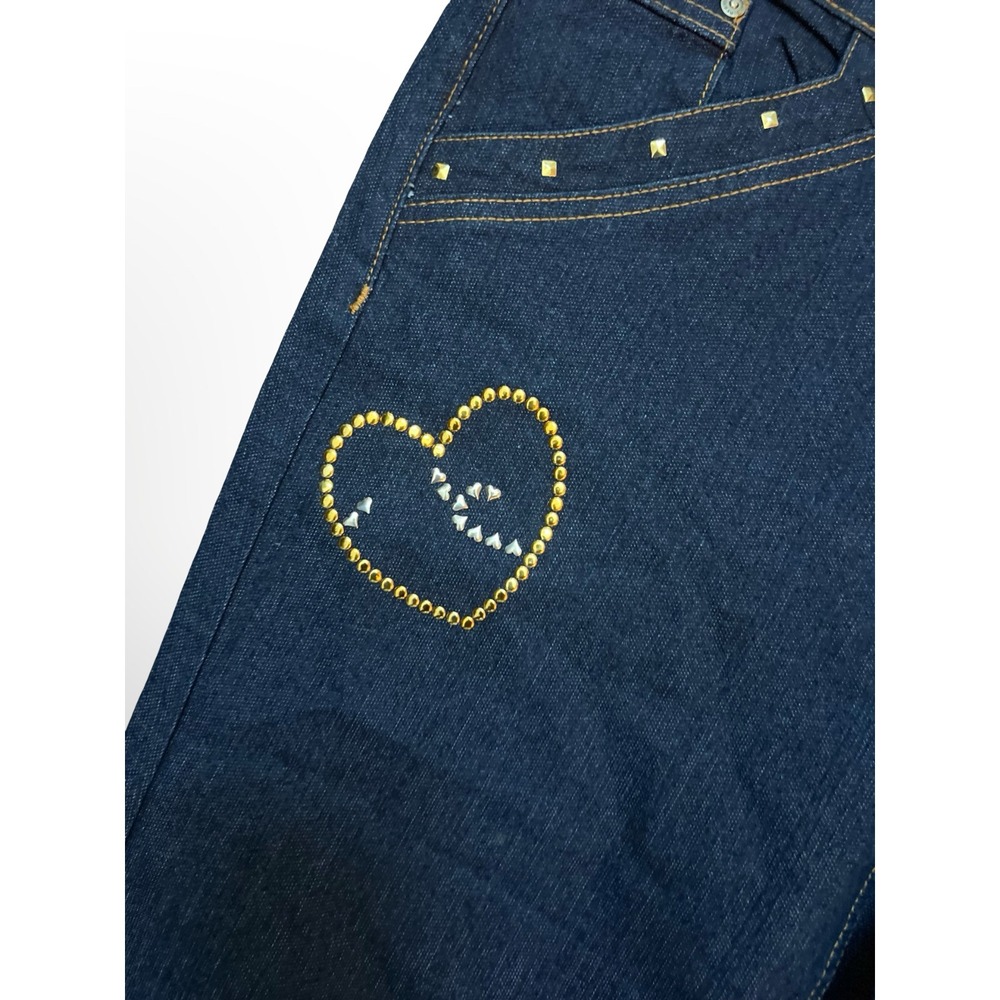 Diversa Y2K Womens 14 Studded Heart Bling Bootcut Jeans Dark Wash Denim 2000s - Picture 16 of 16